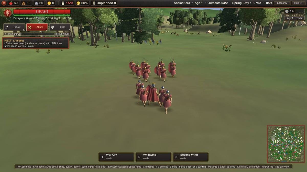 A squad of Roman soldiers on open ground with the command card below